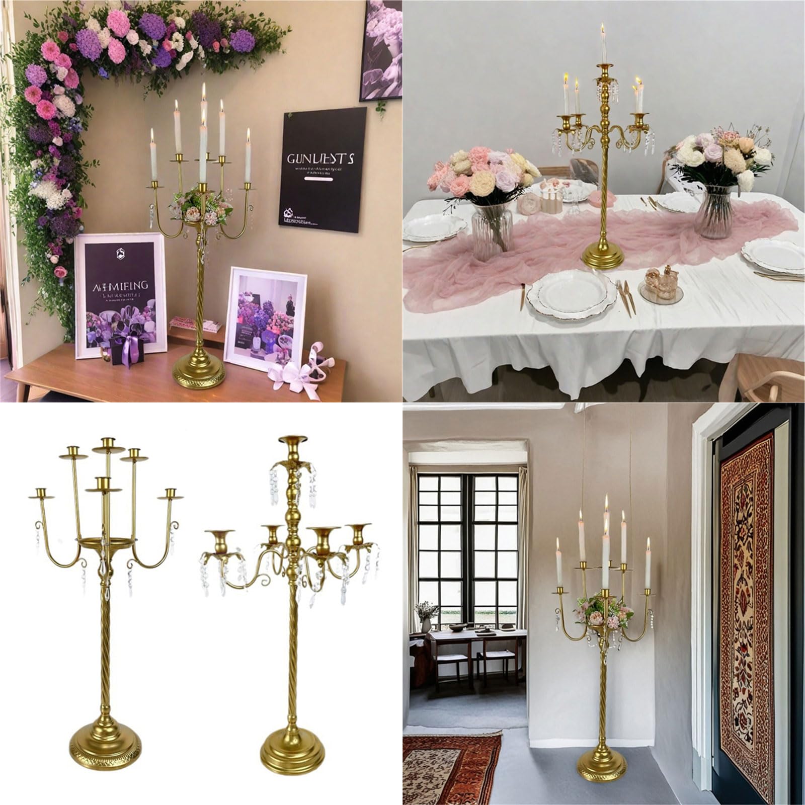 Elegante candelabro de metal europeo adornado con cristal dorado para decoración del hogar y eventos, candelabro de gota de cristal para decoración de eventos