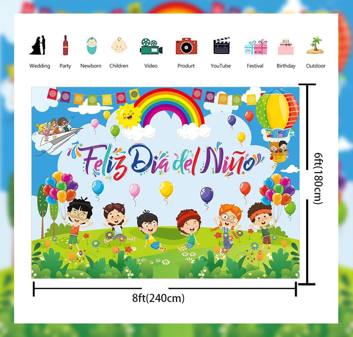 Feliz Dia Del Niño Backdrop Mexico Happy Children's Day Photography Background Colorful Mexican Fiesta Banner for Childrens Student School Classroom Party Decorations Supplies (94X70 inch (8x6FT))