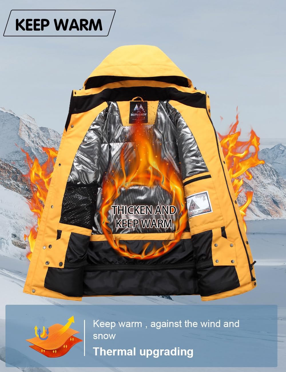 HOUZONIY Herren Skianzug Schneeanzug Atmungsaktiv Winddichte Schneehose Schneejacke mit Abnehmbare Kapuzen zum Skifahren Snowboarden Skisuit