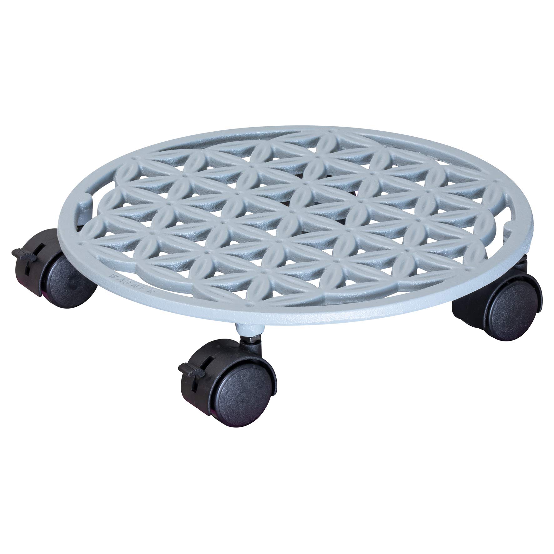 WAGNER Support à roulettes pour pot de fleur FLEUR DE VIE Ø 29 x 6,5 cm I Pour l'intérieur + l'extérieur I Roule pot en fonte, blanc papyrus I 2 freins I Capacité de charge 50 kg- 20091901