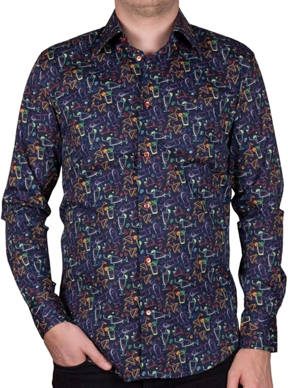 Amazon コトンドゥ Cotondoux デザインシャツ メンズ パーティー きれいめ シャツ カクテル柄 長袖シャツ おしゃれ パリ おしゃれ M02ad1943cocktails 38 シャツ 通販