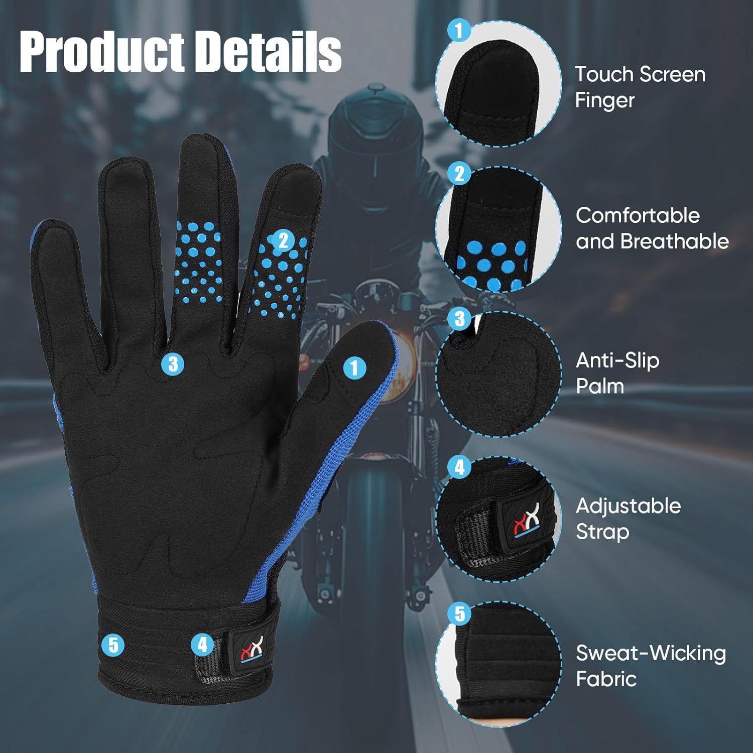 Breathable Motorcycle Riding Gloves Full Finger Knuckle Protection Touchscreen Compatible for Motocross, Mountain Bike,Dirt Bike, Cycling, Off-Road Racing - Image 3