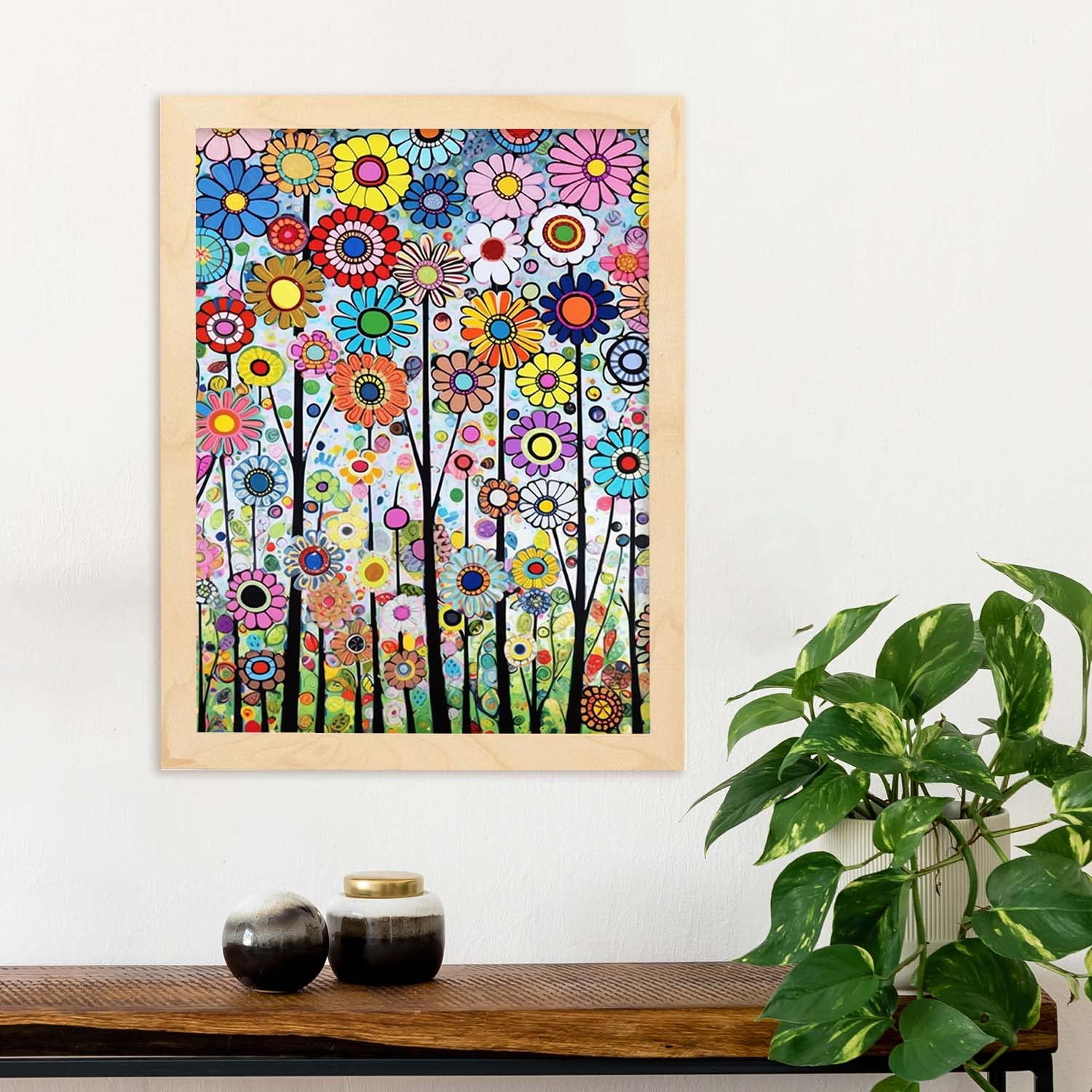Patron Crochet Motif Papier Artisanal - Pots Et Fleurs Style Art Populaire Abstrait - Karla Gerard