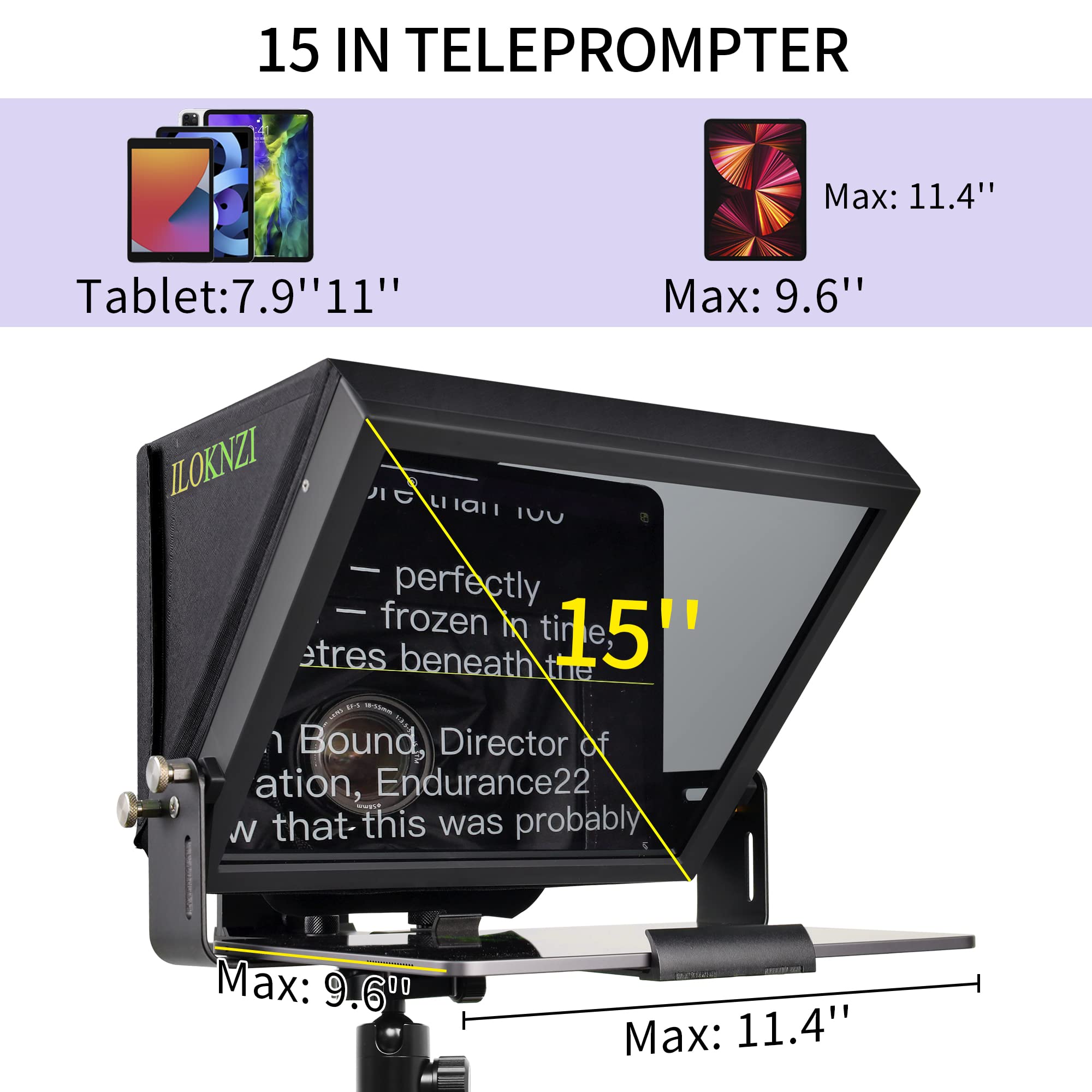 18 Teleprompter für Kamera, Drehbar mit Bluetooth-Fernbedienung