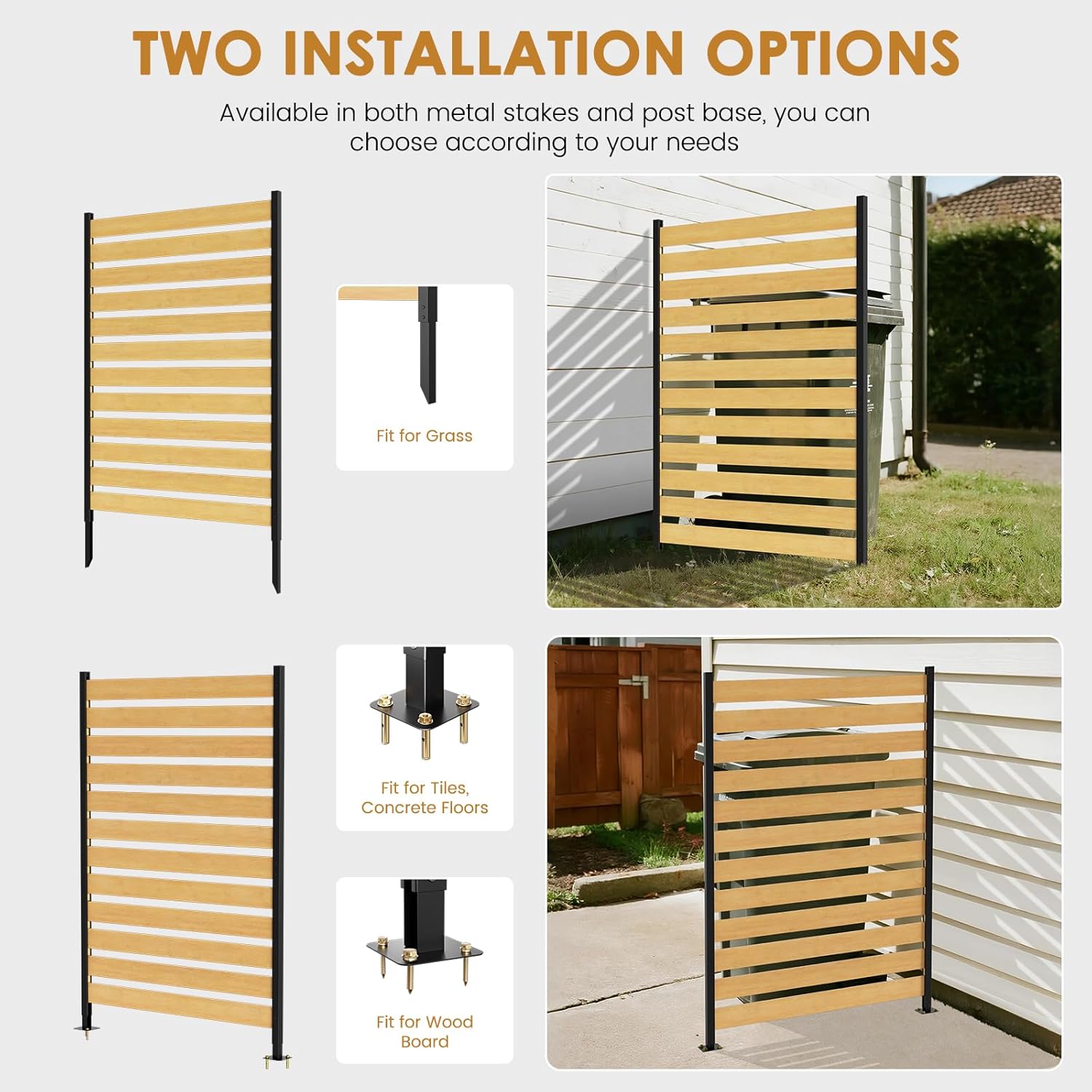 No-Dig Wooden Privacy Fence Screen, 38" W x 60" H Outdoor AC Fence Panel, Dual Installation for Soil or Concrete, Decorative Garden Patio Screen to Hide AC Units or Trash Bins