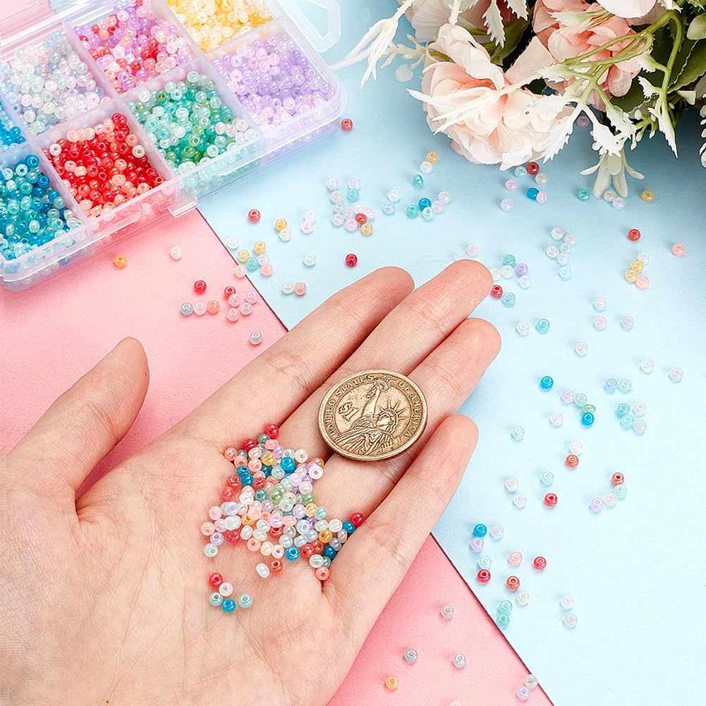 PH PandaHall 2104pcs 3mm Creamy Cloudy Seed Beads 8 Colors Bracelet Glass Beads Round Loose Spacer Beads Small Macaron Beads Glass Round Beads for Bracelet Necklace Jewelry Making DIY Crafts - Image 3