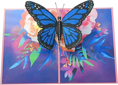 yaartz Tarjeta de felicitación 3D desplegable con sobre y etiqueta de notas, tarjeta para todas las ocasiones, tarjeta de mariposa, azul