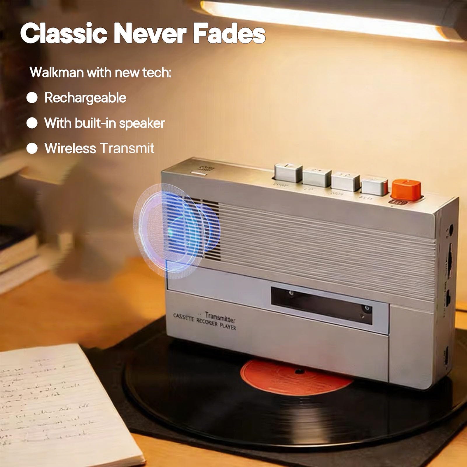 Goshyda Lecteur de Cassettes Portable Magnétophone, Cassette Bluetooth vers Convertisseur Numérique Haut-Parleur intégré