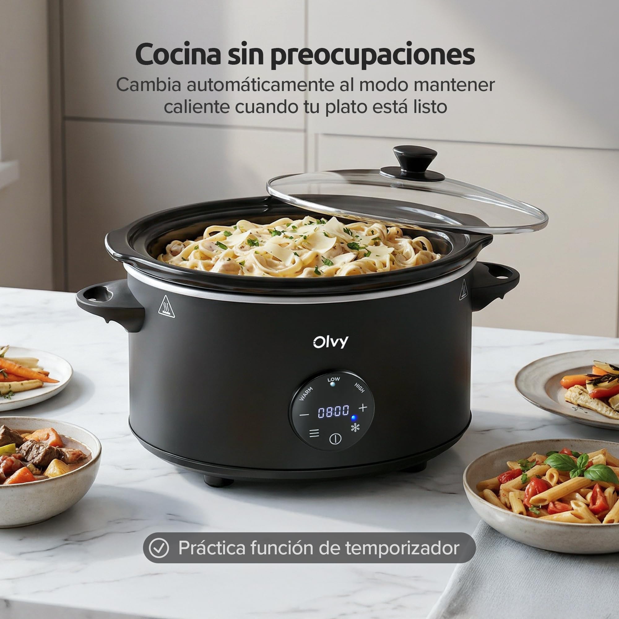 Olvy Slow Cooker 6L Digital Cocina Lenta Temporizador 24H 3 Niveles