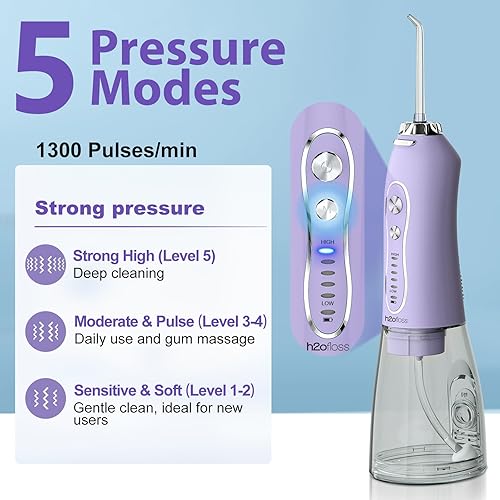 Miniatura 9 de H2ofloss Irrigador oral dental portátil con 5 modos 6 puntas de chorro reemplazables limpiador de dientes impermeable recargable para hogar y viajes
