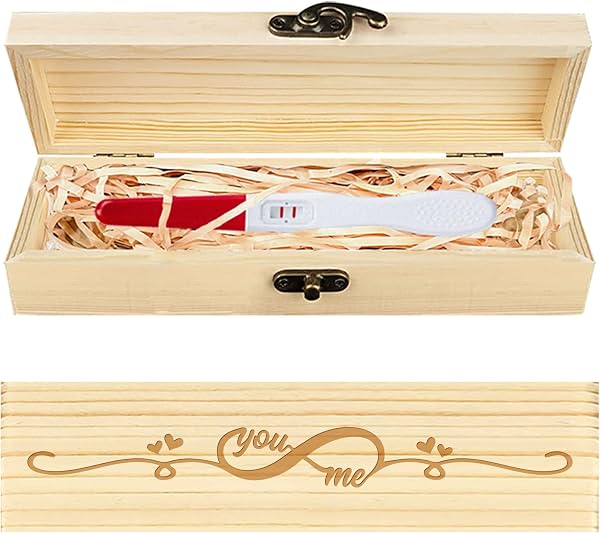 Caja Recuerdo de Prueba de Embarazo CHGCRAFT Infinite Loop, Caja de Madera de Amor You & Me con Candado y Cinta de Rafia, Grabado Calado Regalo de Anuncio para Cumpleaños Aniversarios, 8x2x1.2 Pulgadas