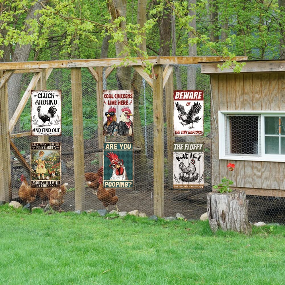 9 Pcs Chicken Coop Signs, Funny Chicken Signs Decor 8×12 Inch, Metal Tin Sign, Chickens Coops Accessories Garden Sign, Chickens Lovers Gift Easter Decorations Outdoor Decor for Farm Yard
