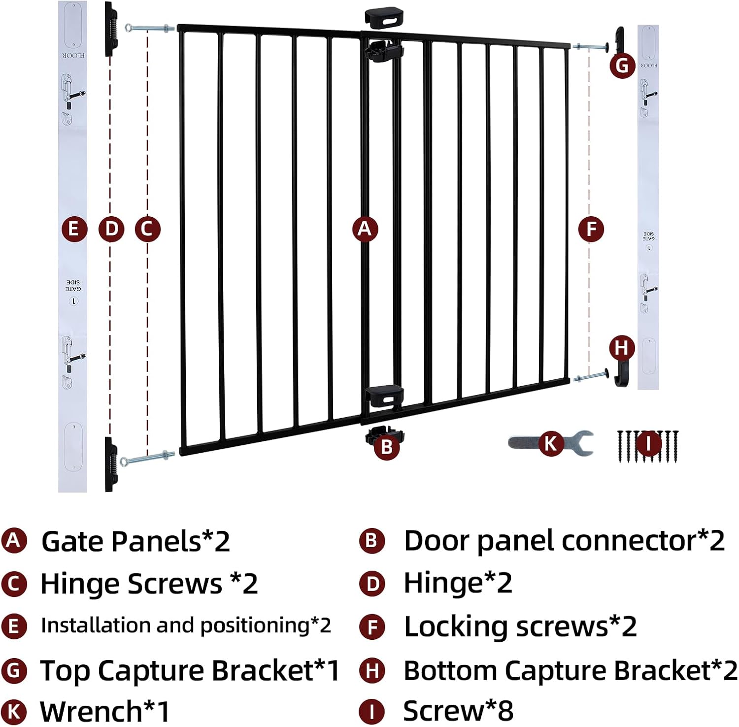 Adjustable pet Fence, 24“-40.5” Wide x 28.75" High Dog Fence, Hardware-Installed Metal Door, Suitable for doorways and stairways, Safety Passage Fence, Suitable for Dogs and Cats. (Black, Metal)