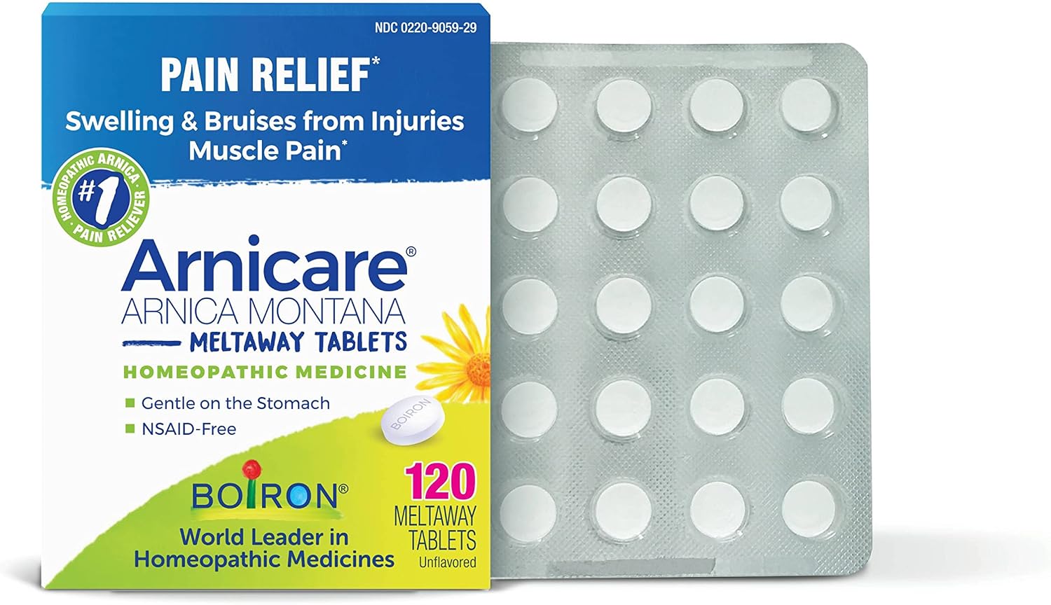 Boiron Arnicare Tablets for Pain Relief from Muscle Pain, Joint Soreness, Swelling from Injury or Bruises - 120 Count