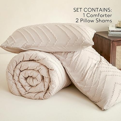 Miniatura 8 de Juego de edredón de tamaño matrimonial, ropa de cama bohemia de 3 piezas, color caqui, suave y cálido, ligero, hipoalergénico, lavable a máquina,