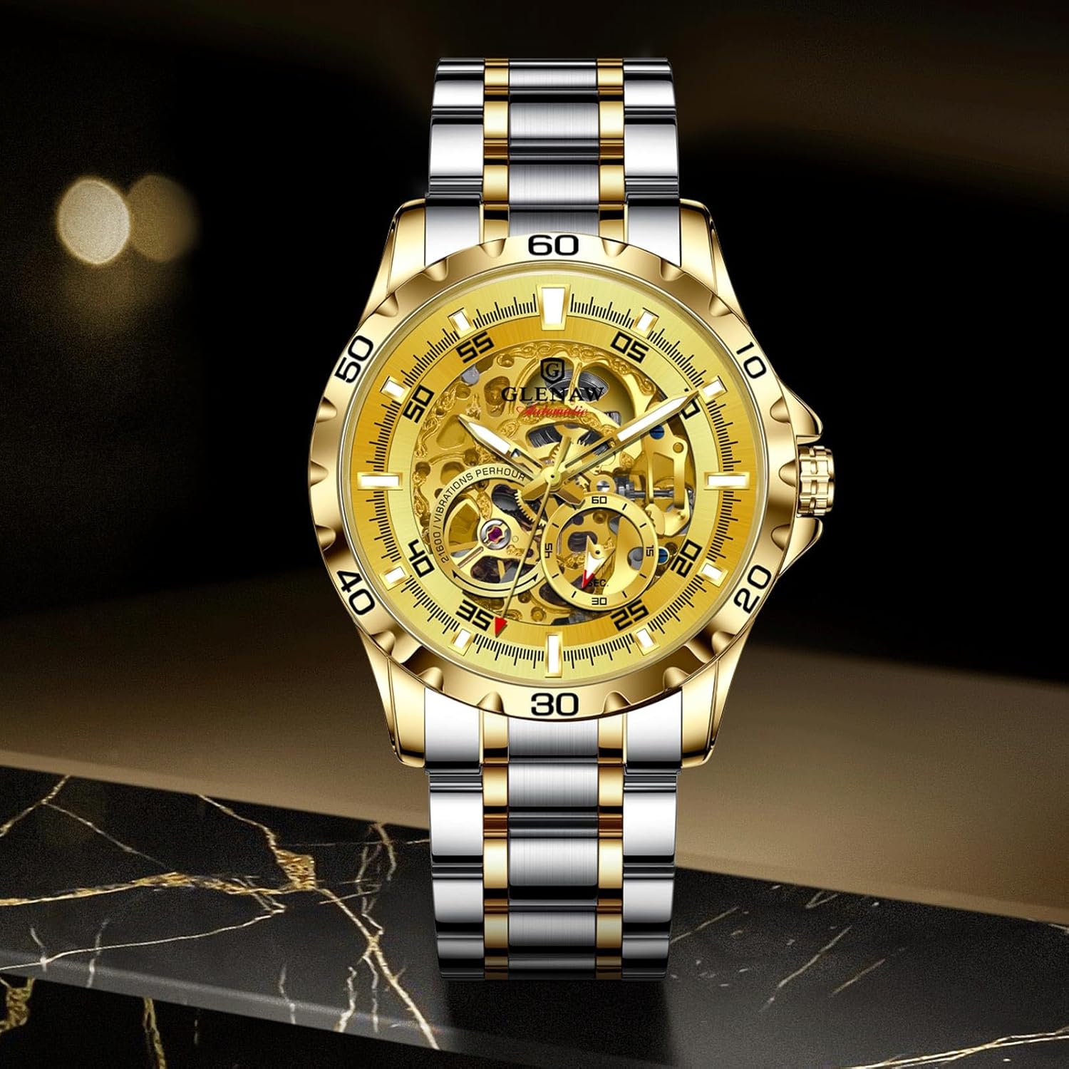 Automatic Watches for Men - Self-Winding Mechanical Movement, Skeleton Open Dial, 30 ATM Waterproof, with Stainless Steel Band, Wrist Watch, Without Battery - Image 3