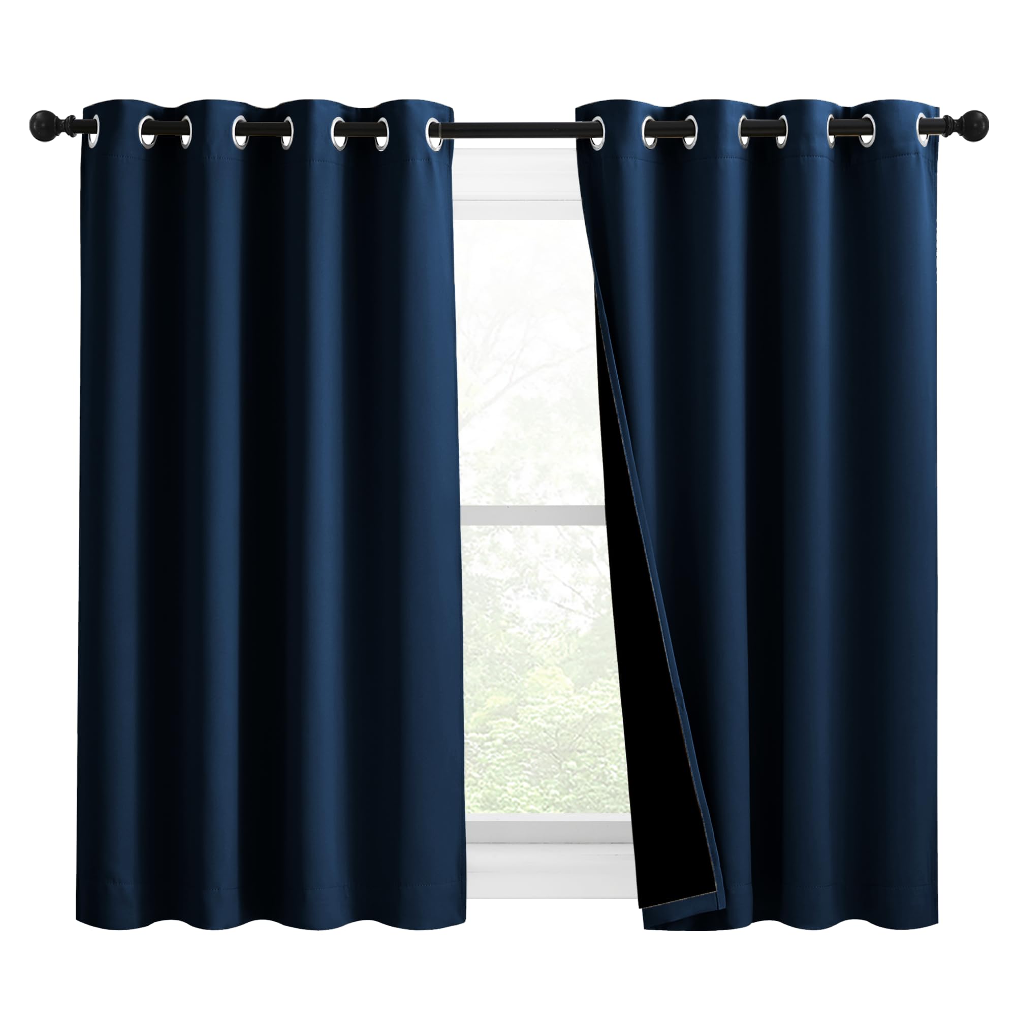 NICETOWN 100% Blackout Curtains with Black Liners, Solid Thermal Insulated Full Blackout 2-Layer Lined Drapes, Energy Efficiency Window Draperies for Bedroom (2 Panels, 46" W by 54" L, Moroccan Blue)