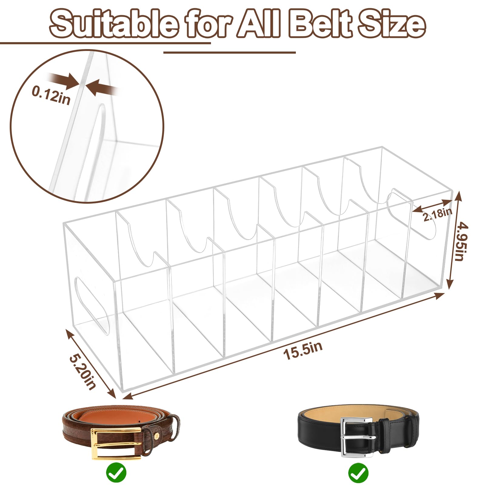 Belt Organizer With Dust cover, Acrylic 7 Compartments Belt Container Storage Box , Multi-Purpose Transparent Belt Display Box, Belt Storage Case, Suitable Closets, Wardrobes, Drawers bracelet Jewelry