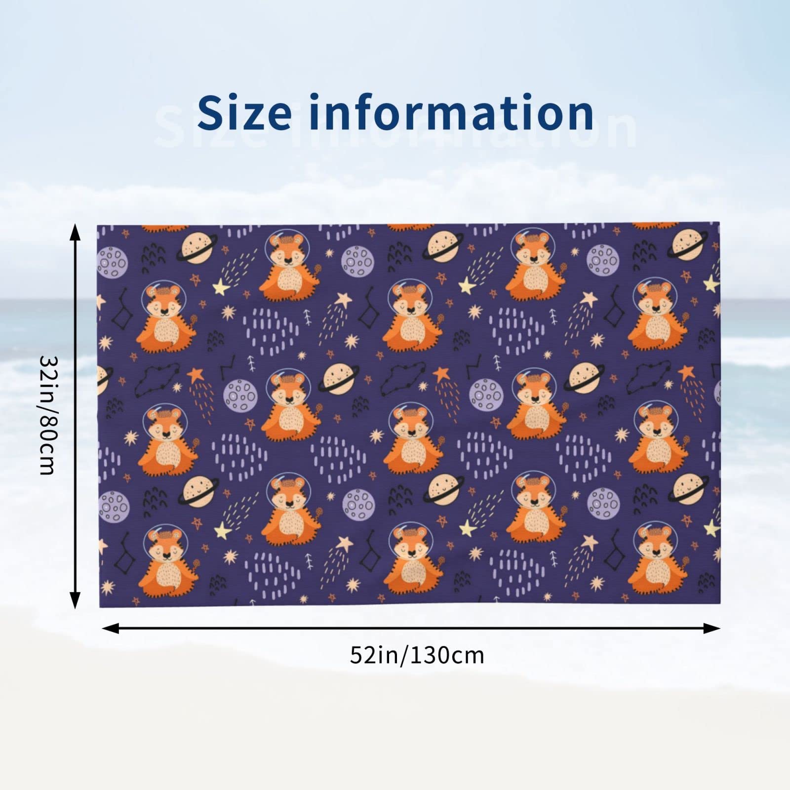 Fox Microfiber Beach Towels for Adults Sand Free Travel Towel Large Fast Drying Lightweight Oversized Bath Towels Absorbent Gym Shower Towels Space