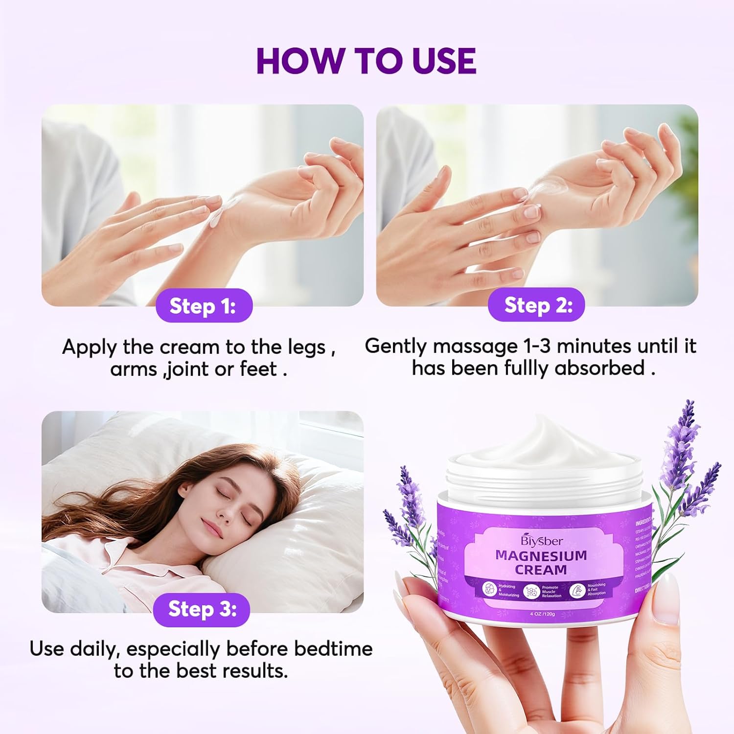 Topical Magnesium Lotion Cream for Sleep: Nighttime and Day Magnesium Cream for Women/Men (2.2 Fl Oz)