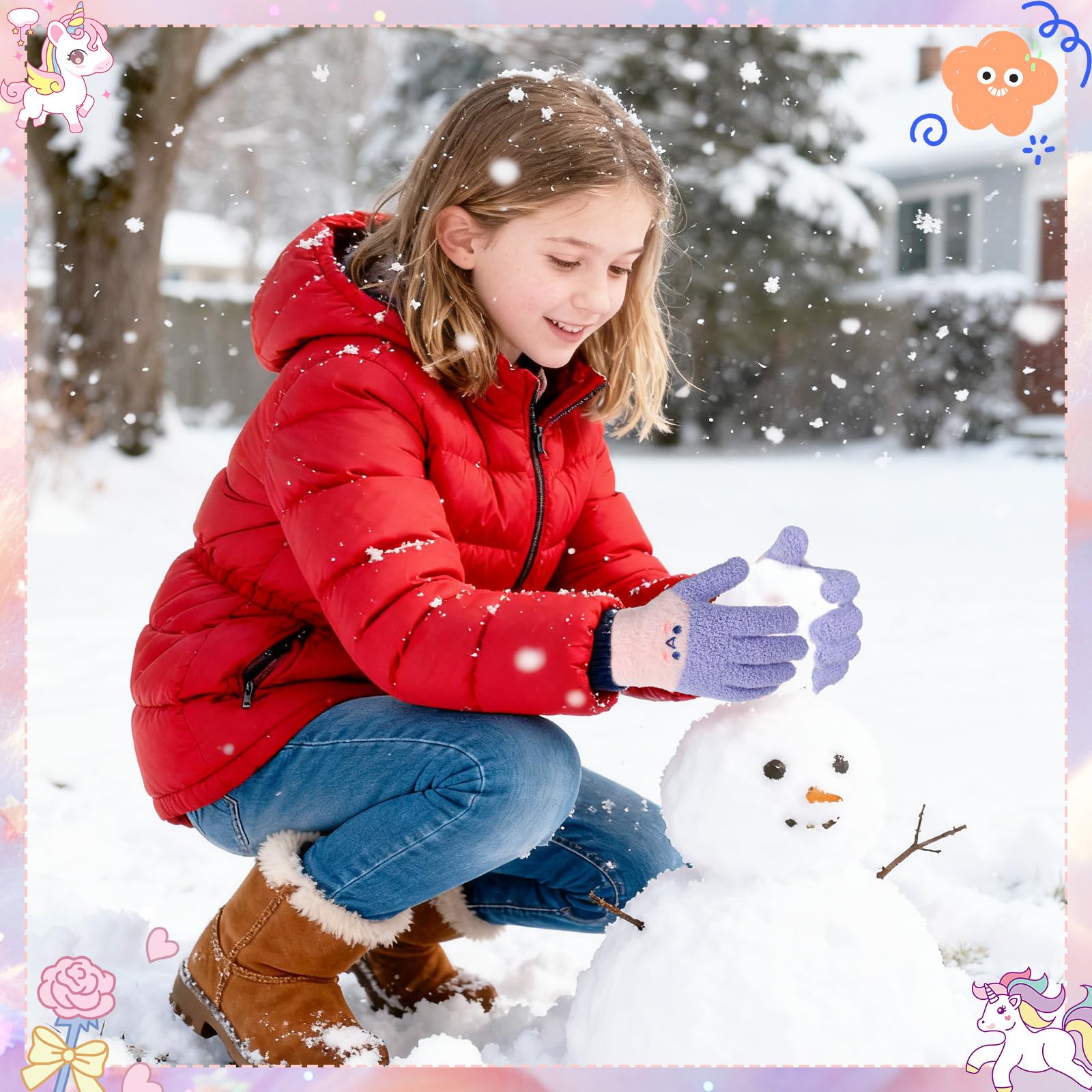 QKURT Lot de 3 paires gants magiques enfants tricotés chauds élastiques mitaines hiver 6-14 ans