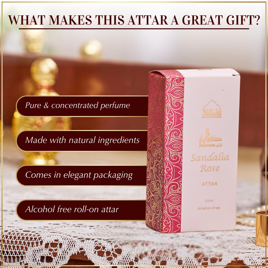 Dukhni Sandalia Rose Attar Oil Long Lasting Arabic Perfume Oils for Men and Women | Rose Attar, sandal, sandalwood oil | 30ml Pure Roll On Perfume, Non alcoholic, Vegan - Image 5