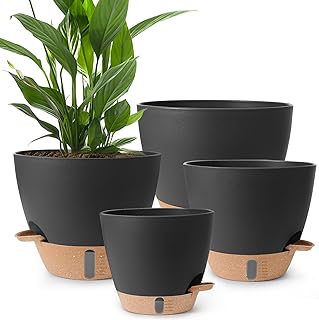 Plant Pots,12/10/9/8/ Inch Large Plastic Self Watering Flower Pots Indoo...