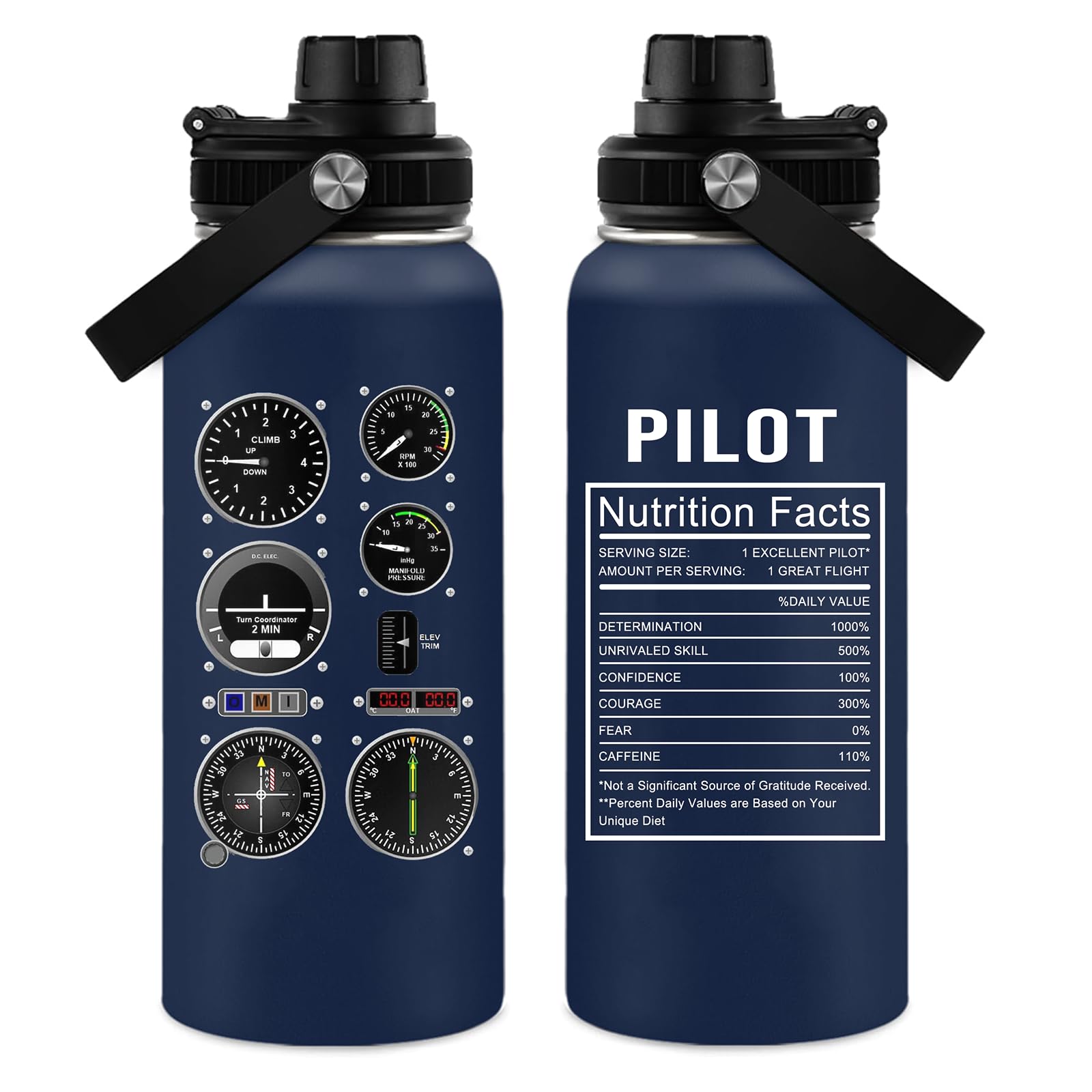 WWHSAI Pilot Water Bottle 32oz, Aviation & Airplane Gifts For Men, Pilot Gauges Gear Tumbler Airplane Gift, Birthday Father's Day Christmas Pilots