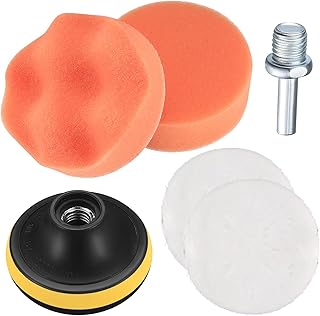 6 Pcs 3 inch Car Polishing Pad Kit, Drill Buffer Attachment with Buffing Wheel, Polishing Buffing Wheel for Drill, Sponge and Wool Wheel Polishing Waxing Pad Set with M14 Drill Buffer Adapter