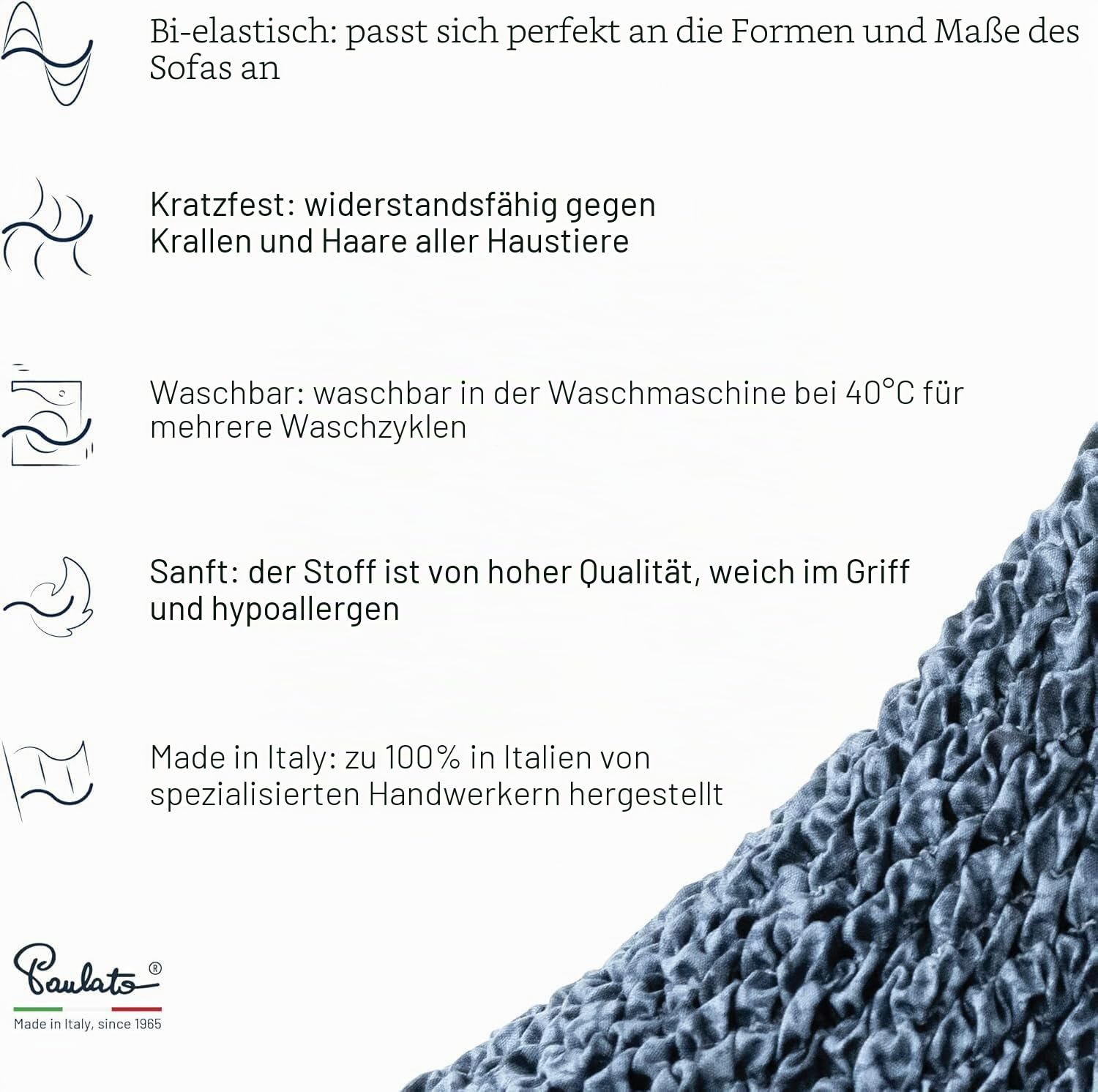 PAULATO Husse für Einzelbett über das Kopfteil und Grundgestell rüberziehen, Husse für Boxspringbetten 80-130cm Mikrofaser, bi-elastisches, kratzfestes und maschinenwaschbares Gewebe Made in Italy
