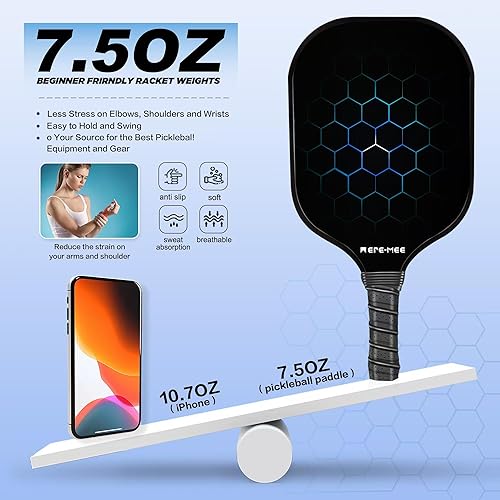Miniatura 4 de Paletas de pickleball, superficie de fibra de vidrio con bolas y bolsa, palas ligeras de pickleball juego de 2 para hombres, mujeres, niños, adultos
