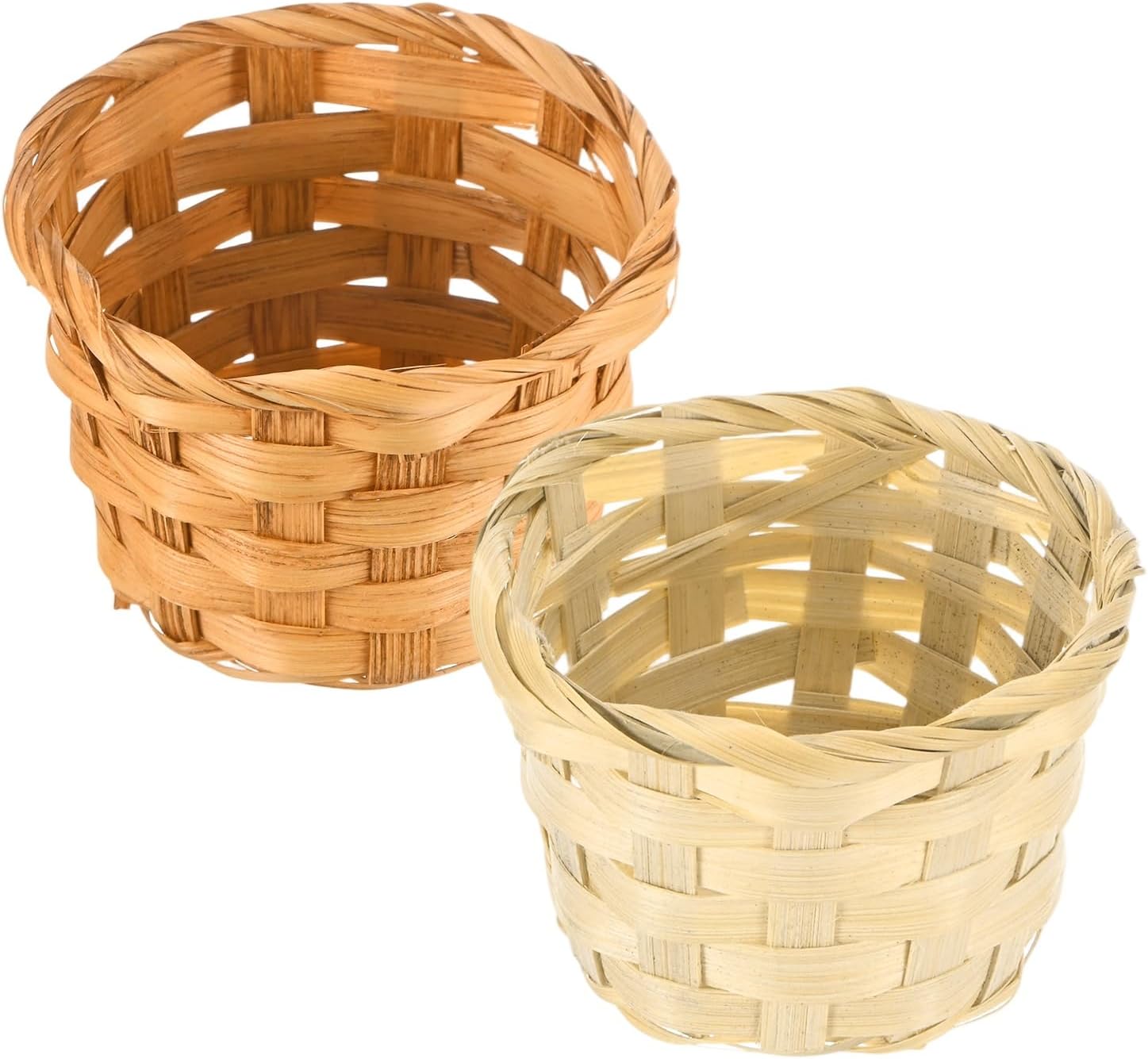 M METERXITY 2-Pack Small Woven Baskets, 2.5 x 3.2 Inch Bamboo Mini Woven Storage Basket Small Desktop Organizer for Home/DIY Crafts/Table/Party/Wedding/Flower [Straw Color,Brown]