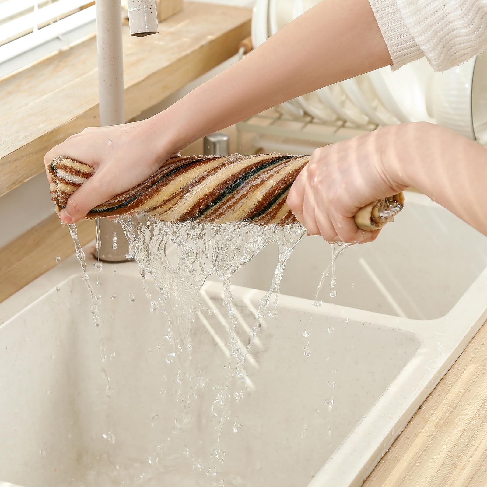 SALAS Paños de cocina de alta calidad para secar platos, paños de cocina grandes de algodón, toallas de mano de rizo a rayas, juegos de toallas de cocina gruesos altamente absorbentes con lazo para