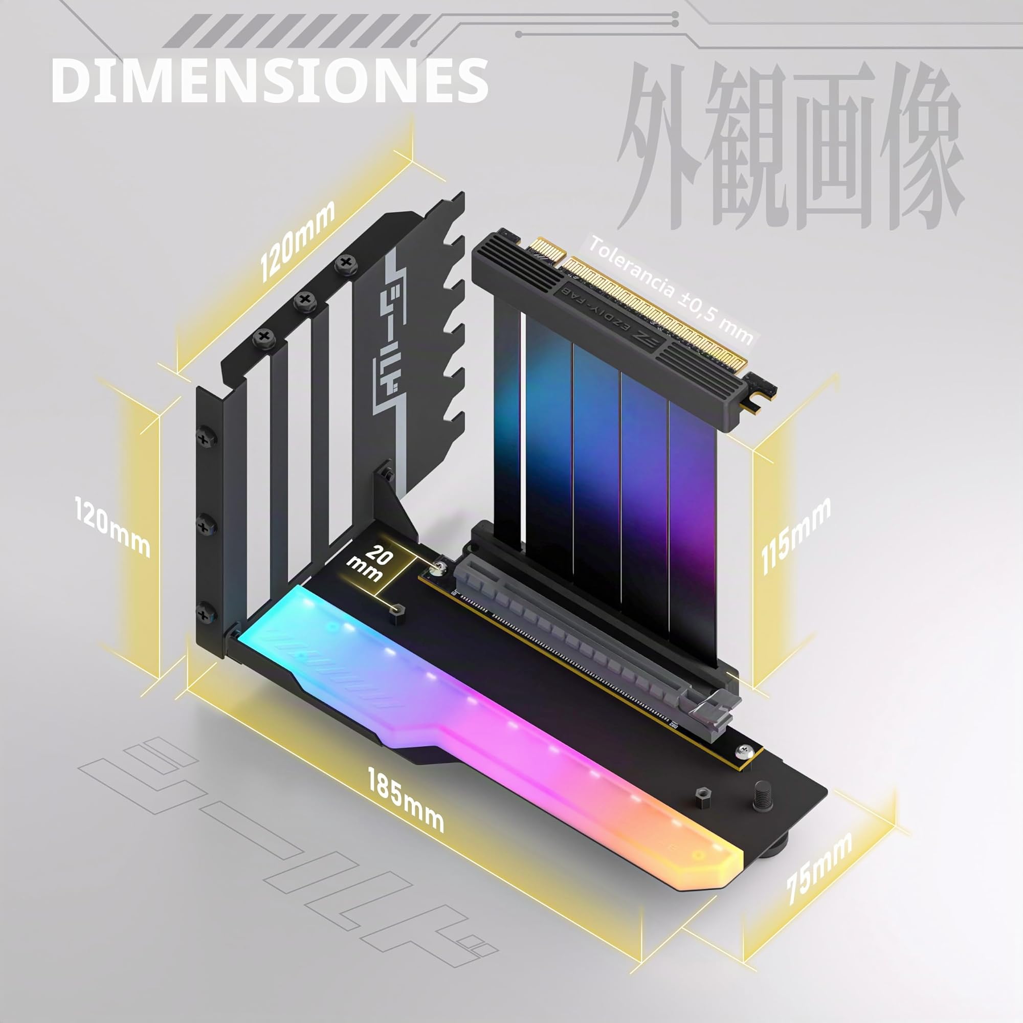 EZDIY-FAB Soporte vertical para GPU con cable vertical 4.0 de alta velocidad, módulo ARGB, 115 mm/4.52 pulgadas, extensión flexible, enchufe de 90 grados, compatible solo con apertura completa