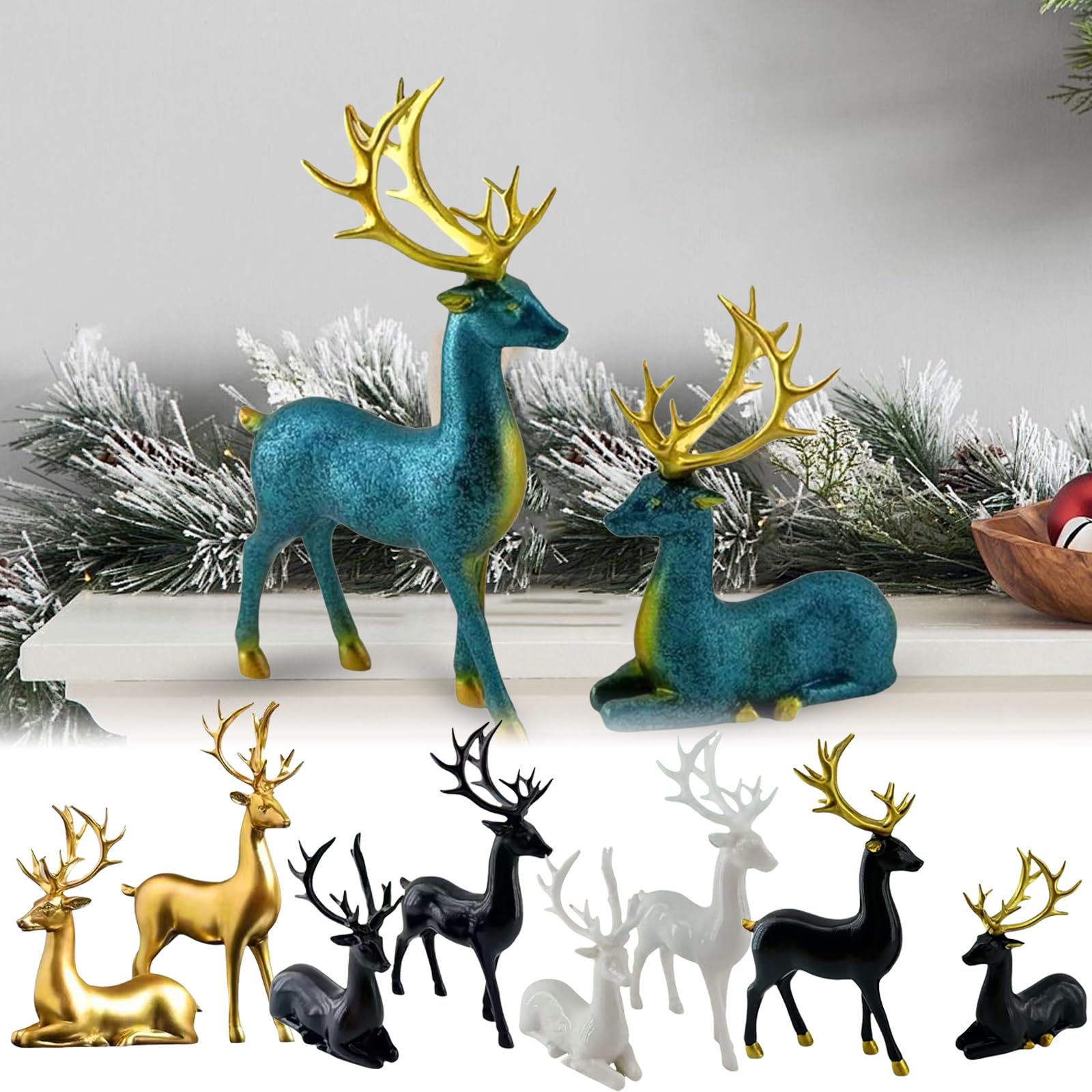 Sbyhbhyds 2 Pcs Reindeer Figurines Christmas Decor,Modern Minimalist Xmas Deer Sculpture,Indoor Holiday Table Centerpieces for Home Mantel Living Room Bedroom Office,Tabletop Statues Ornaments (A1)