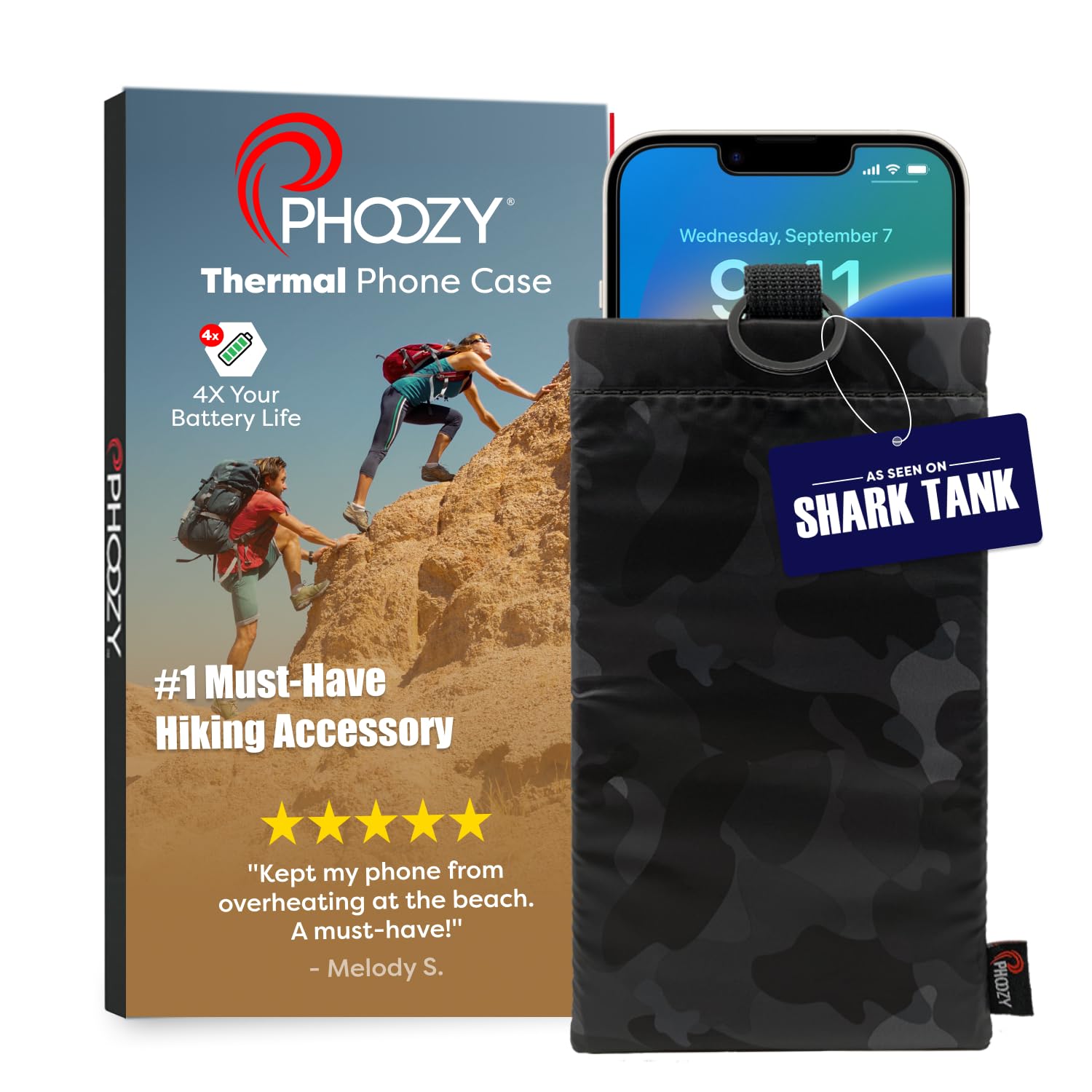 PHOOZY Apollo II Thermal Phone Case with NASA-Derived Technology - Extends Battery Life 4X in Hot or Cold Weather - Military Grade 8-Foot Drop Protection Insulated Pouch - Medium Black Camo