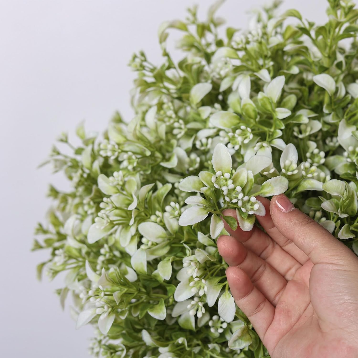 Set of 2 Artificial Boxwood Topiary Ball Trees for Front Door - Realistic Faux Aglaia Odorata Bush with Pot, Fake Eucalyptus Leaves Potted Plants for Porch Farmhouse Outdoor Decor (White-Green)