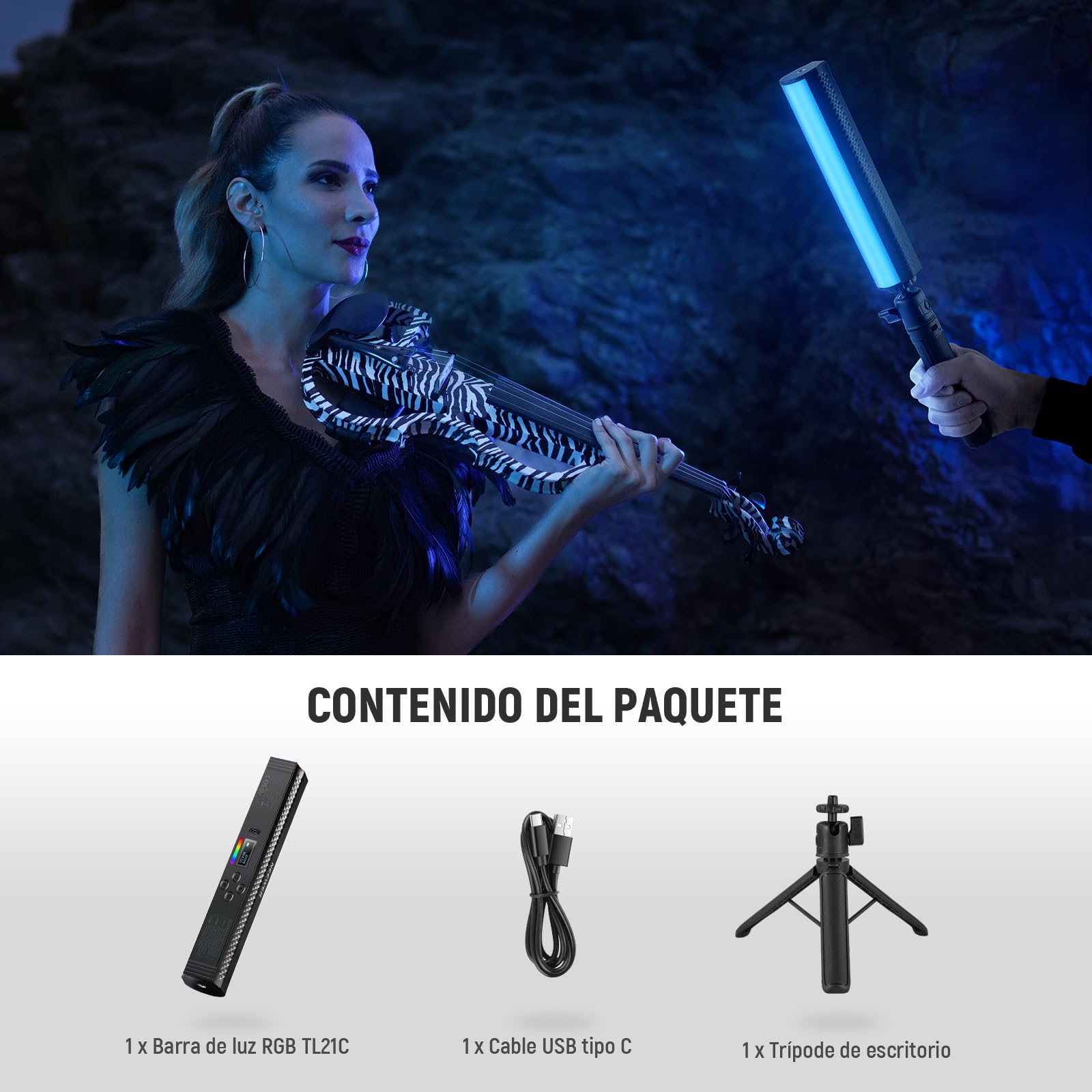 NEEWER RGB Varita Luz con Trípode Escritorio, App Control Magnética Manual Barra Luz Vídeo, 2500K-8500K Regulable CRI95+ 17 Escenas Barra Luz Tubo LED a Todo Color para Vlog, 2550mAh Batería, TL21C