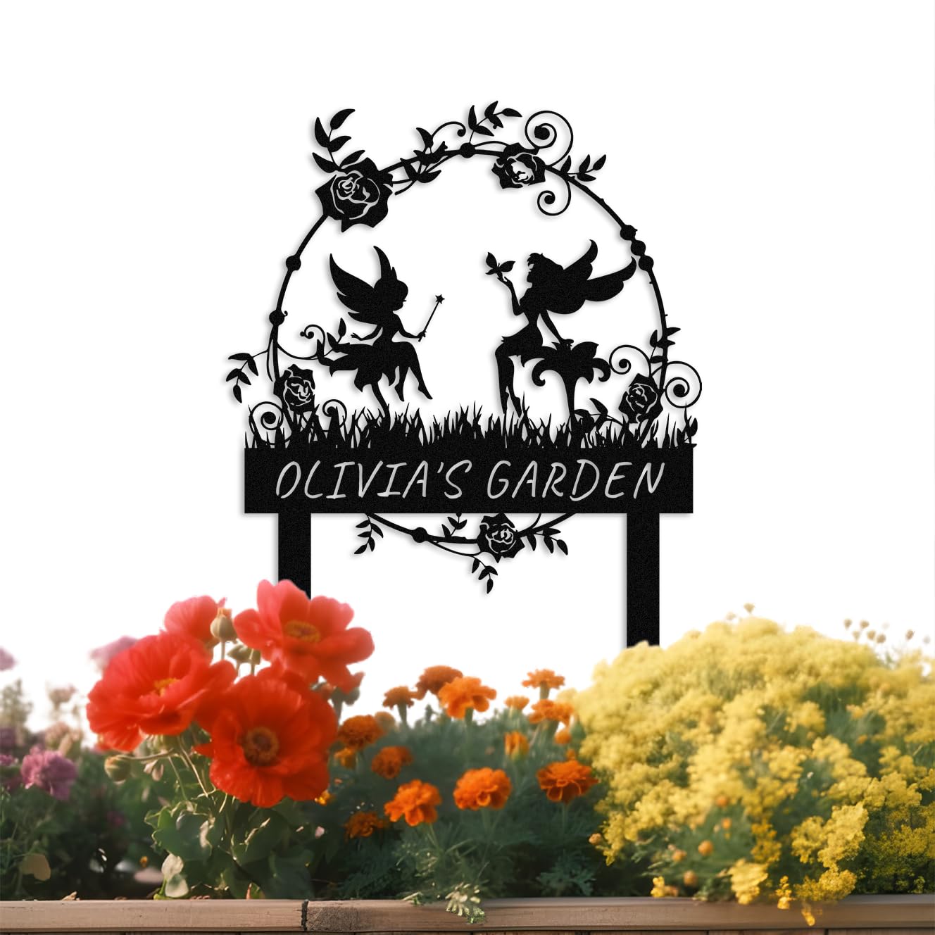 Met5kdm Style-3 Custom Fairy Metal Garden Sign With Stake,Personalized Gardener Name Sign, Outdoor Yard And Lawn Decor,Gifts For Gardeners Style 3