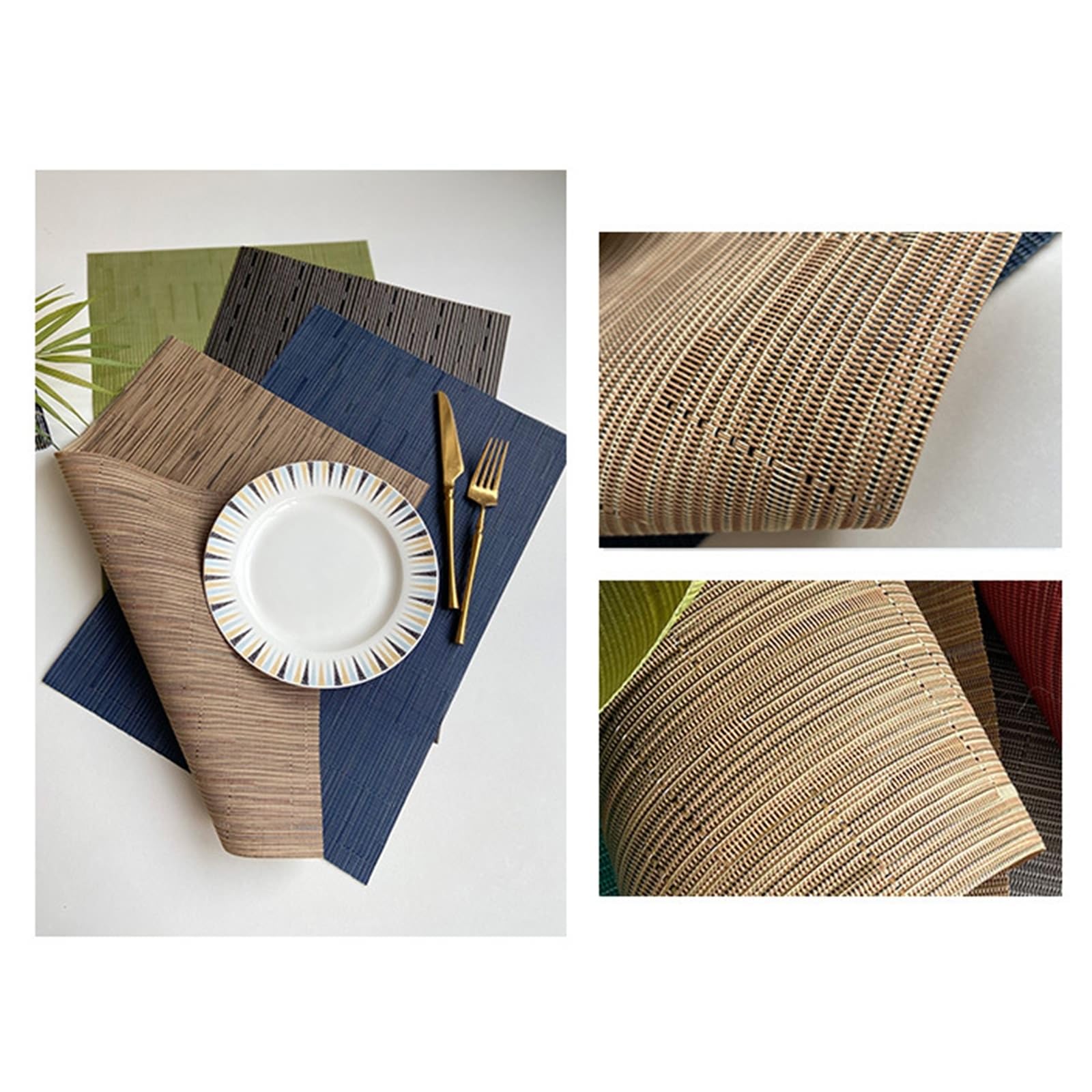 KnSam Juego de 6 manteles individuales navideños naturales cuadrados, manteles individuales de PVC, diseño de rayas horizontales, lavables, color caqui, para restaurante, mesa de comedor, 30 x 45 cm