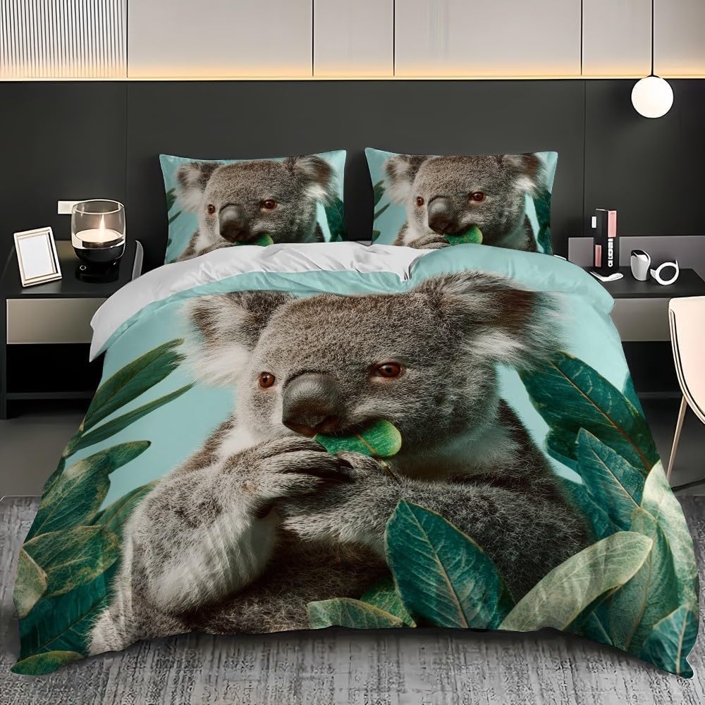 Housse de couette 220x240 koala avec 2 taies d'oreiller 65x65 en microfibre M.2461