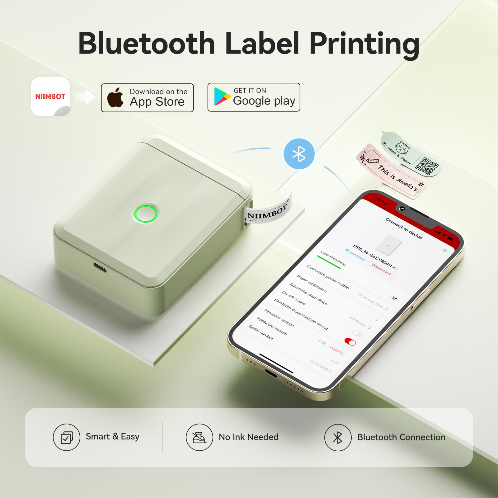 NIIMBOT D110 Mini Label Maker Machine, Bluetooh Thermal Label Printer Inkless Sticker Printer - Image 2