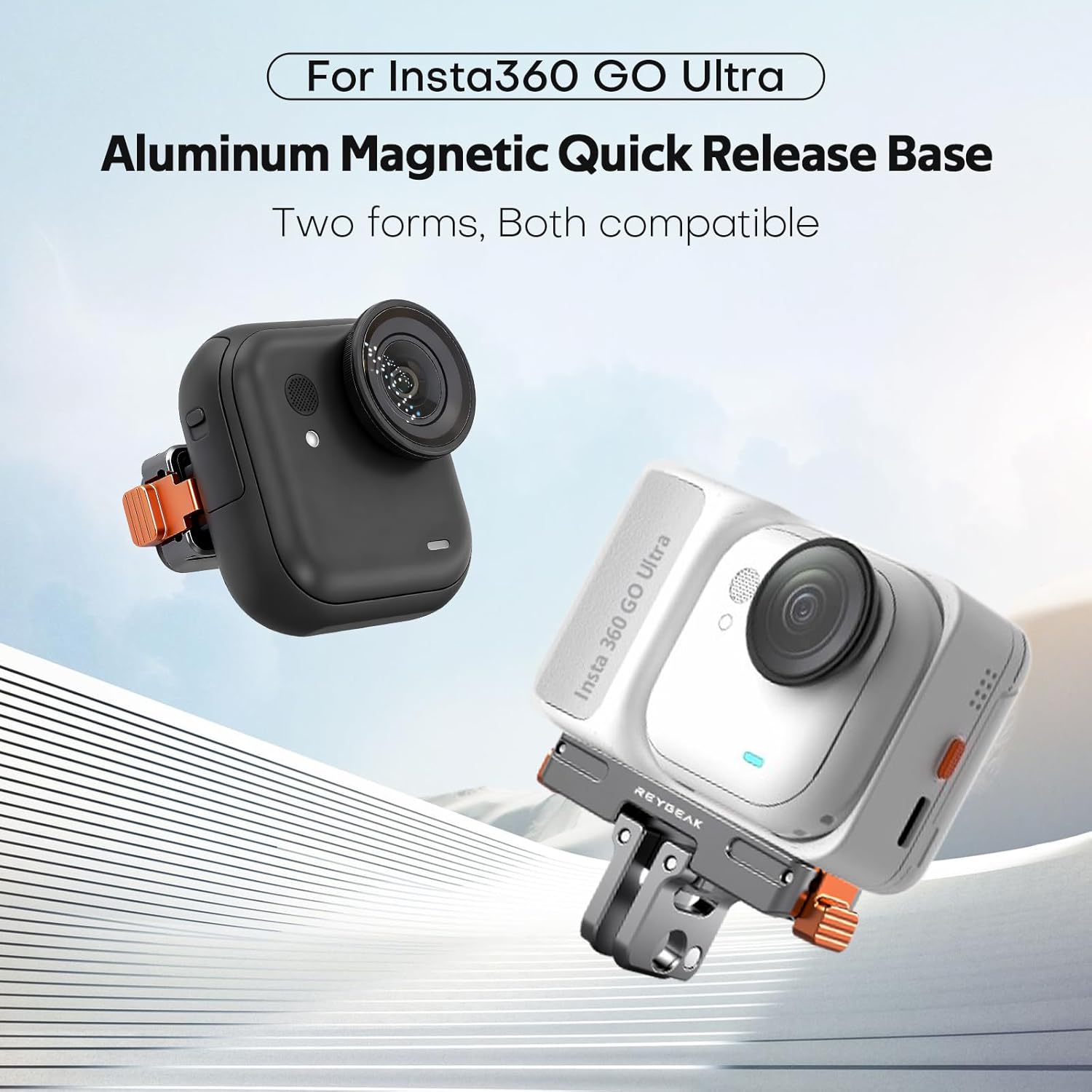 REYGEAK Magnetic Quick Release Mount for Insta360 GO Ultra,Aluminum Camera Adapter with 1/4’’ Threaded Port,Foldable Dual-Claw for Insta360 GO Ultra Accessories