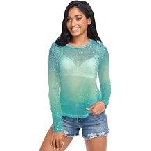 Women Sheer Tops Mesh Long Sleeve Sexy See Through Blouses Sheer Crop Tops Shirt S