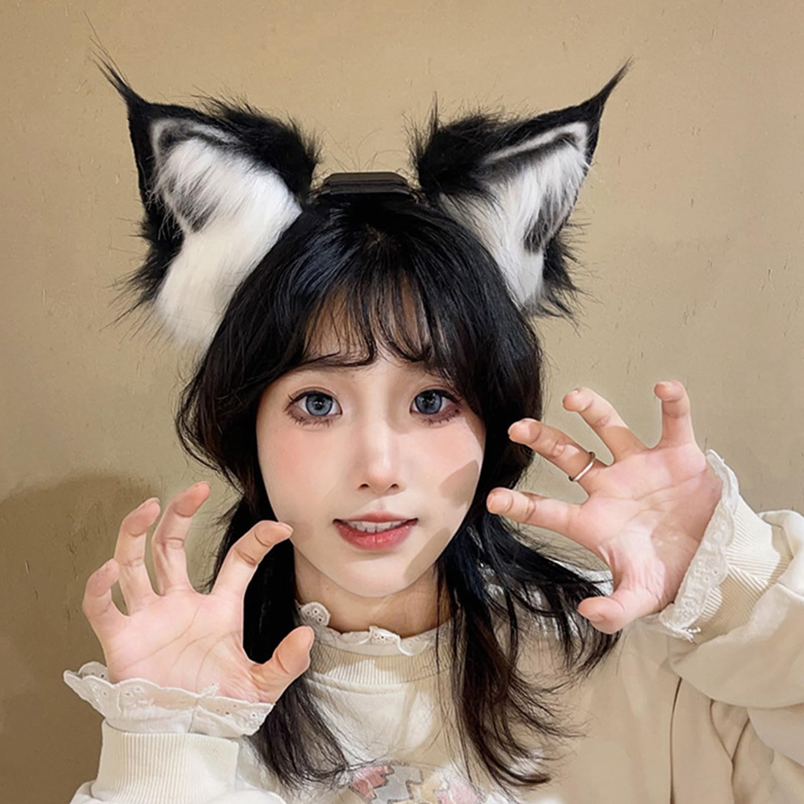COSPLAY - Diadema de orejas de gatito con orejas de animal, gatito peludo, carnaval, fiesta, animado, disfraz de fiesta peluda, diadema suave y móvil