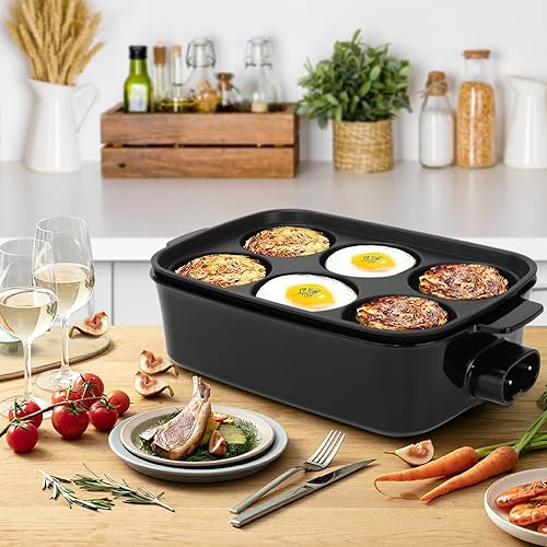 Miniatura 6 de AEWHALE Parrilla eléctrica multifuncional 3 en 1, sartén eléctrica antiadherente con tapas, parrilla de fiesta de 1400 W para cocinar carnes y