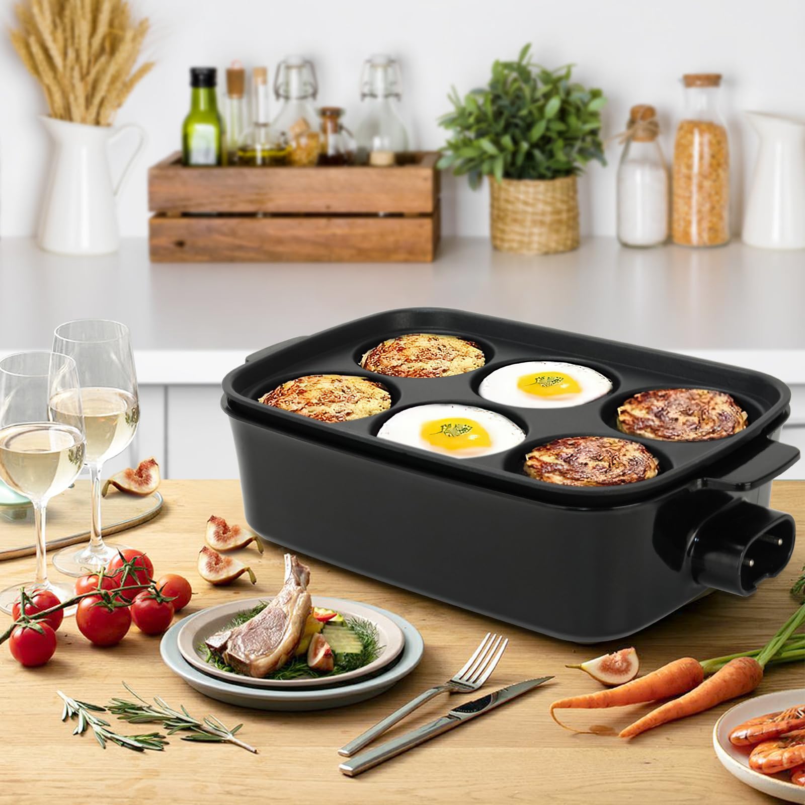 AEWHALE 3-in-1 Multifunktionspfanne Elektrischer Grill,Elektropfanne mit Deckel 1500W Antihaftbeschichtung, Abnehmbare Oberfläche&Cool-Touch-Griffe Pancake Elektrisch Partypfanne