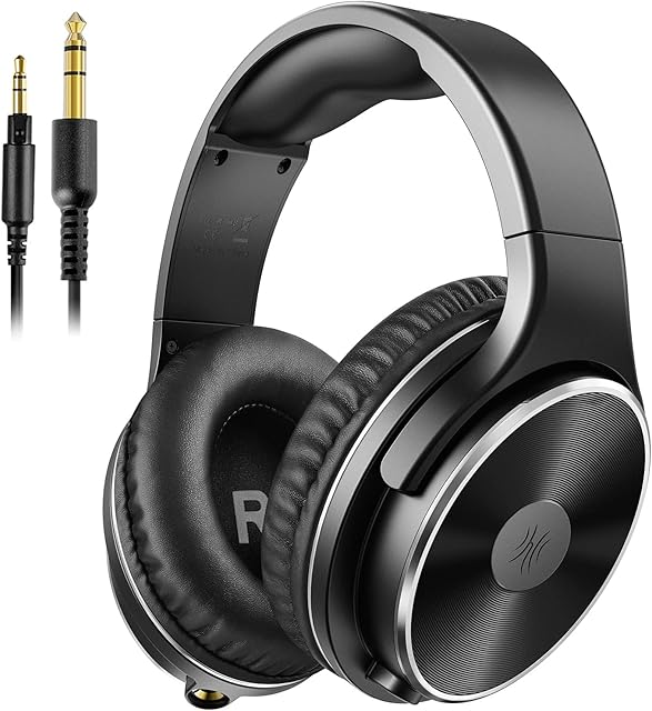 OneOdio Headphone Over Ear Wired Hi-Fi Studio Headphones 50mm Speaker 1/4 inch 6.35mm Jack Adapter Free Closed-Back Headphones for DJ Electric Drum Keyboard Guitar Amp PC iPad Music Cell Phone (Black)