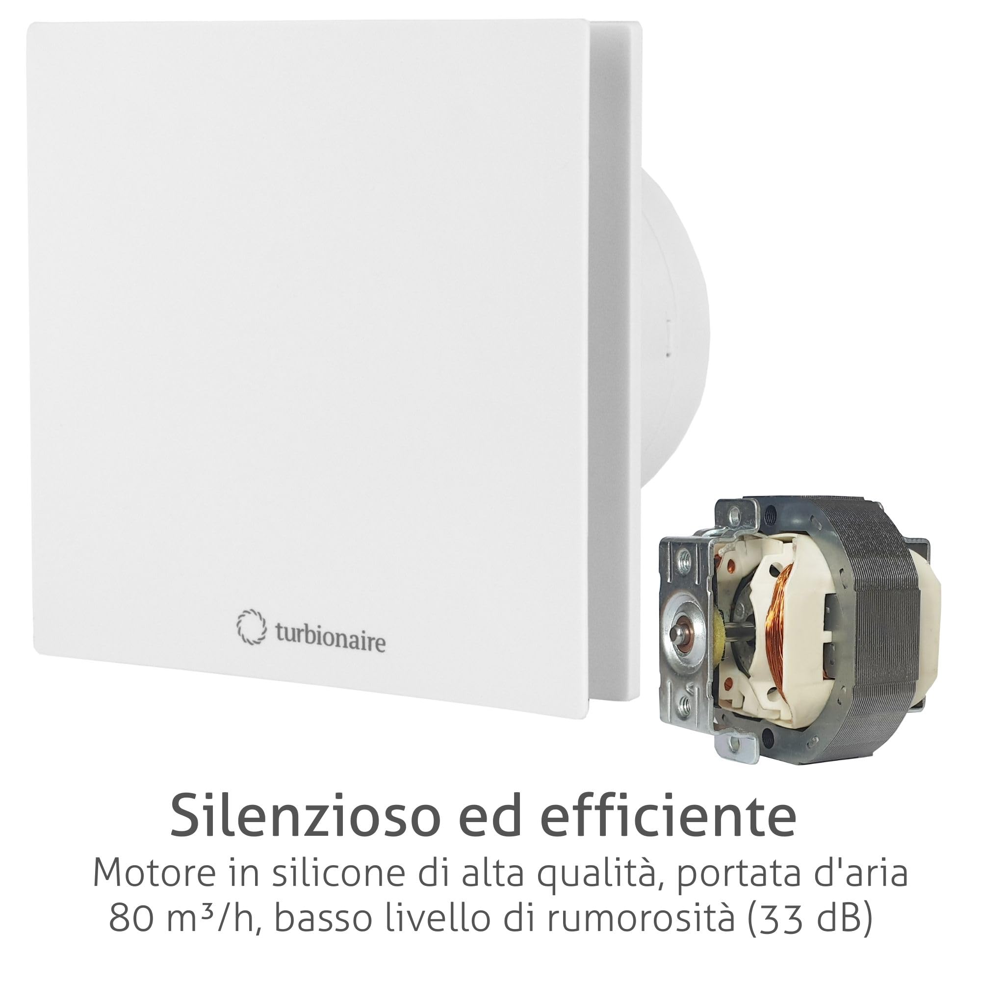 Turbionaire Arte 100SW Aspiratore Bagno, Bianco, 100 mm, Valvola di Non Ritorno, Aspirazione Perimetrale, Protezione IPX4, Per Combattere Muffa e Umidità