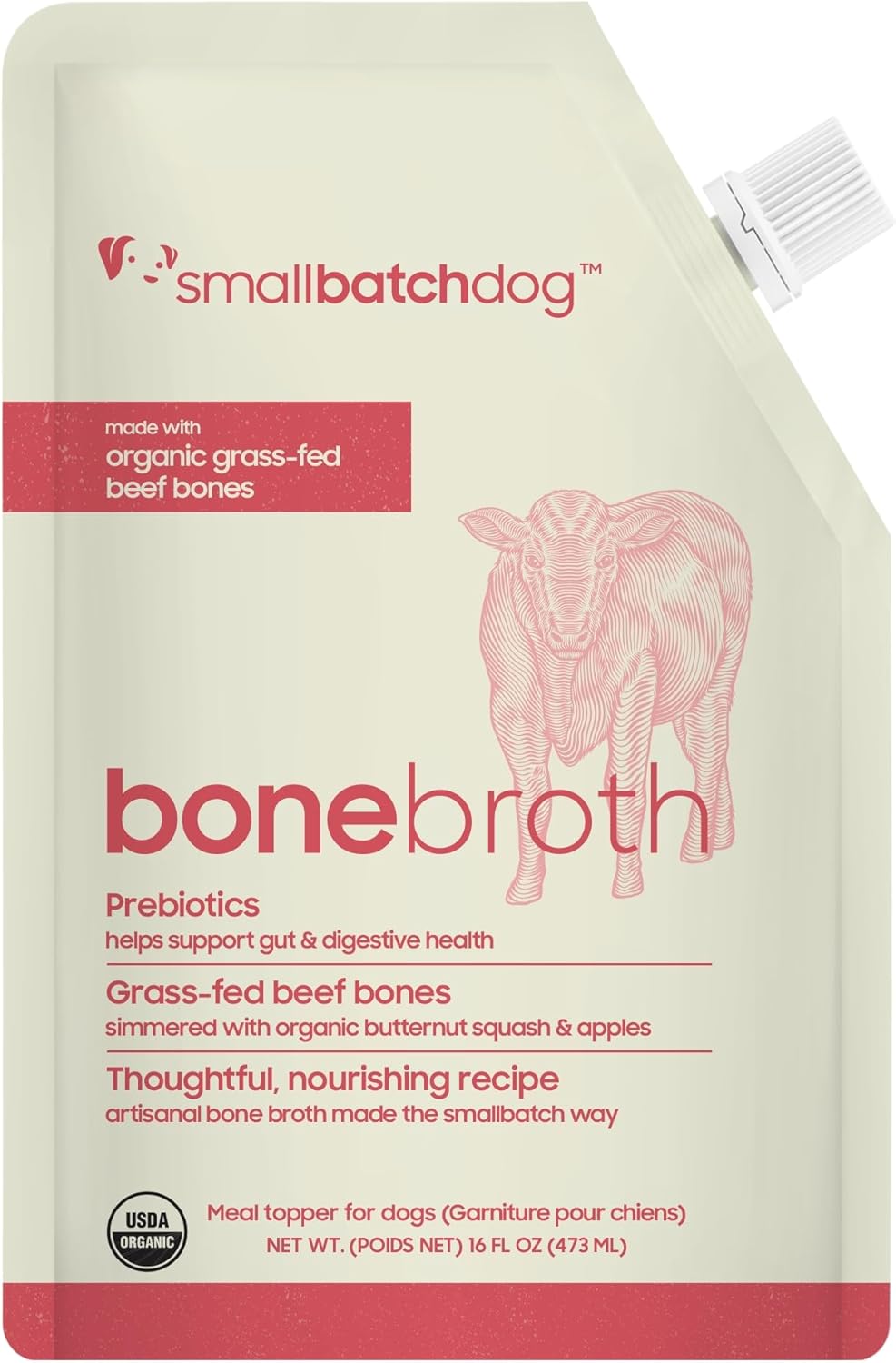 smallbatch Pets Shelf Stable Bone Broth, Organic Venison Recipe with Prebiotics & Adaptogen-Inspired Ingredients, Topper for Dogs - 16 Ounce (Single Pack, Venison)
